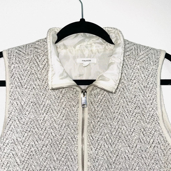 Maurices Cream & Gray Chevron Pocket Full Tweed Zip Vest Medium Women’s - Picture 2 of 10